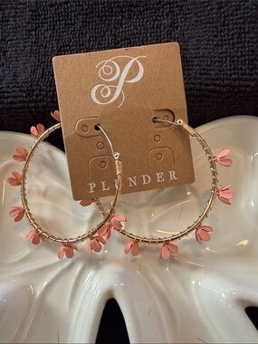 Plunder Gold Hoops with Pink Petal Charms